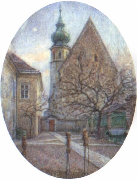 Blick Vom Pfarrhof Auf Die Grinzinger Kirche by Franz Hohenberger