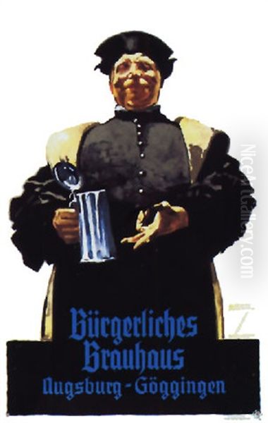 Burgerliches Brauhaus Augsburg-goggingen Oil Painting by Ludwig Hohlwein