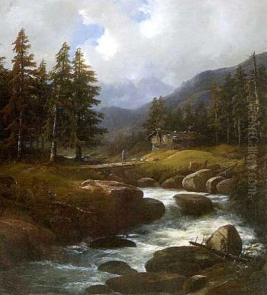 Gebirgslandschaft Oil Painting by Georg Hoehn