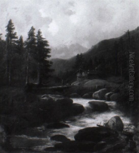 Gebirgstal Mit Einem Wildbach Oil Painting by Georg Hoehn