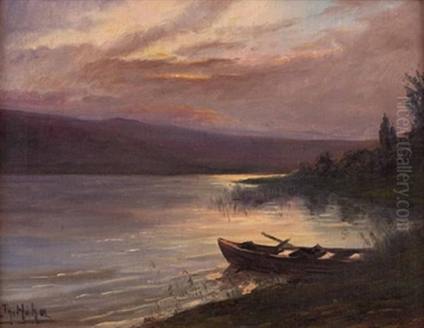 Abendstimmung Am Fluss Oil Painting by Theodor Hoehn