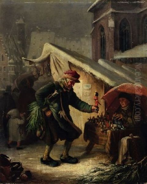 Weihnachtsmarkt Oil Painting by Franz Carl Hohnbaum