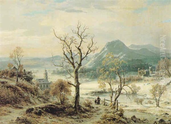 Winterlandschaft Oil Painting by Adolf Hohneck