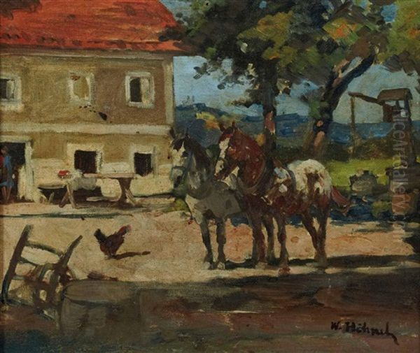 Bauernhof Mit Pferden Oil Painting by Wilhelm Hohnel