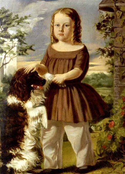 Portrait Of George Otis Lawrence, Aged Six, And His Spaniel Oil Painting by Albert Gallatin Hoit