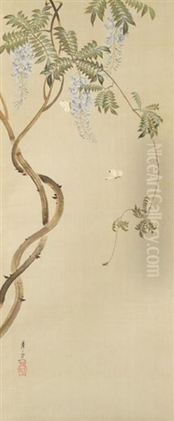 Flowering Wisteria Oil Painting by Sakai Hoitsu