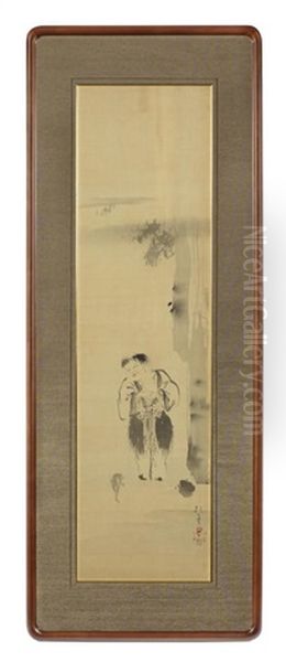 A Framed And Glazed Kakejiku (vertical Hanging Scroll) Oil Painting by Sakai Hoitsu