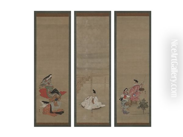 Entertainment (triptych) Oil Painting by  Hokuba