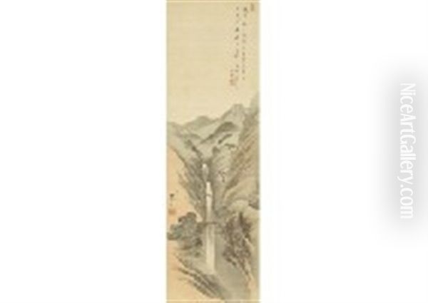 Bridge And Waterfall At Shinano Region Oil Painting by  Hokusai