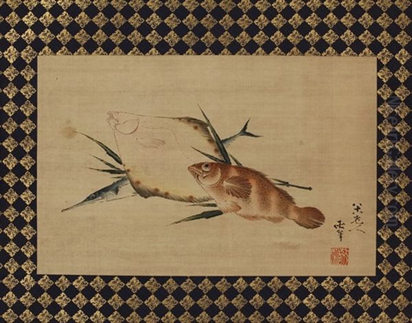 Fish Oil Painting by  Hokusai