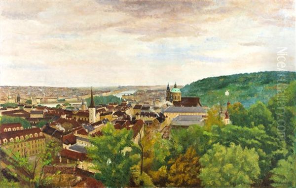 Barevna Praha Od Prazskeho Hradu Oil Painting by Karel Holan