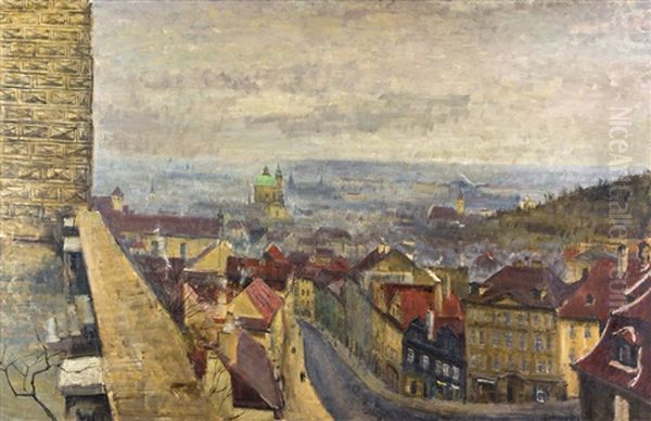 Praha Od Schwarzenberskeho Palace Oil Painting by Karel Holan