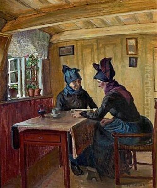 Interior With Two Women, Fano Oil Painting by Niels Holbak