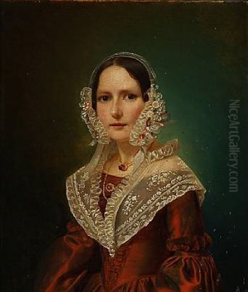 Portrait Of A Young Lady Oil Painting by Niels Peter Holbech