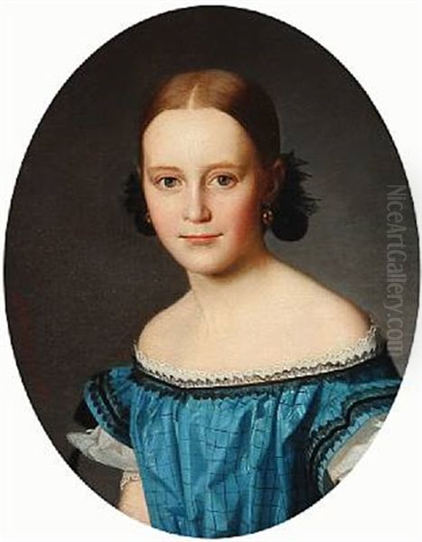 Portrait Of Sylvia Marie Christiane Nielsen (b. 1853) Oil Painting by Niels Peter Holbech