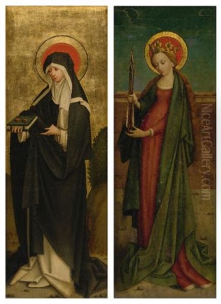 Saint Odilia Of Alsace; Saint Ursula (pair) Oil Painting by Hans Holbein the Elder