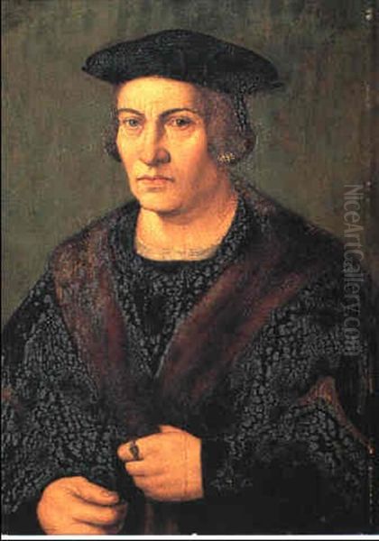 Mand I Pelsbraemmet Frakke Oil Painting by Hans Holbein the Elder