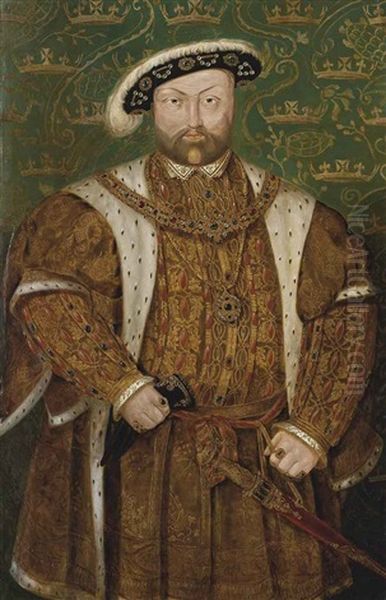 Portrait Of King Henry Viii (1491-1547), Three-quarter-length, In An Ermine-trimmed Coat And Jewel-encrusted Feathered Cap Oil Painting by Hans Holbein the Younger