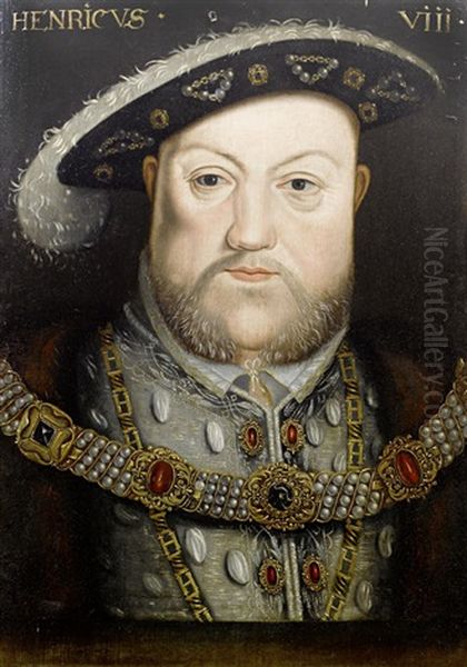 Portrait Of Henry Viii, In Grey Embroidered Costume And A Fur-trimmed Mantle Oil Painting by Hans Holbein the Younger