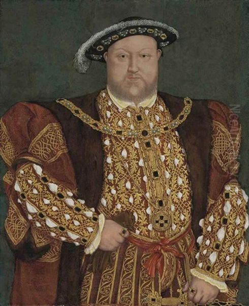 Portrait Of King Henry Viii In A Fur-lined, Gold-brocade Cloak And Doublet Oil Painting by Hans Holbein the Younger