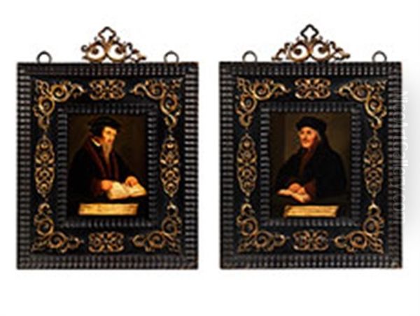 Der Reformator Johannes Calvin (+ Der Humanist Erasmus Von Rotterdam; Pair) Oil Painting by Hans Holbein the Younger