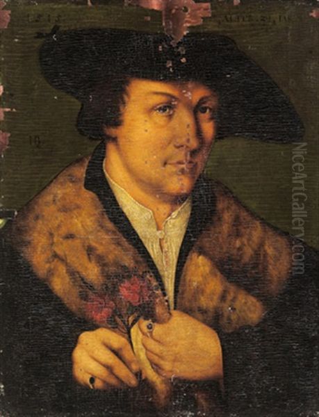 Bildnis Eines Herrn Mit Einer Nelke Oil Painting by Hans Holbein the Younger