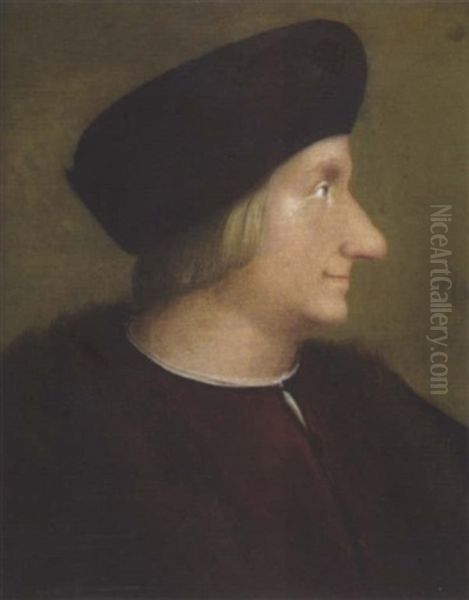 Profilbildnis Eines Mannes Mit Mutze Und Pelzkragen Oil Painting by Hans Holbein the Younger