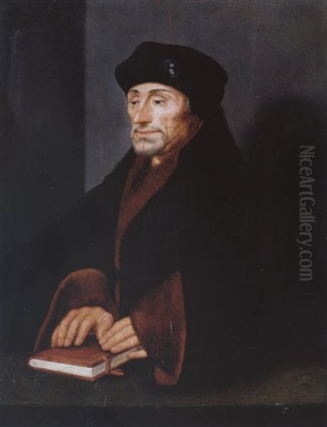 Bildnis Des Humanisten Erasmus Von Rotterdam Mit Einem Buch Oil Painting by Hans Holbein the Younger