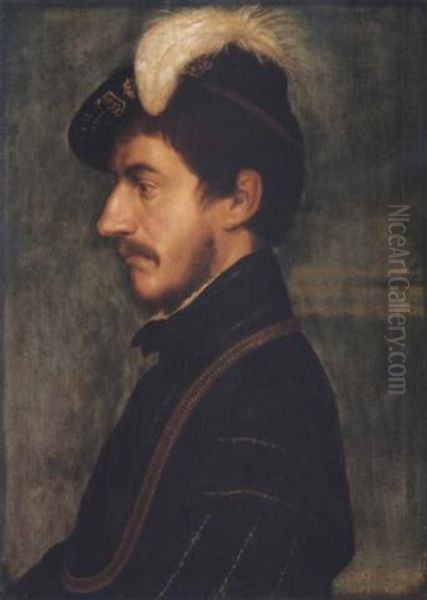 Portrait Of Sir Nicholas Poyntz Wearing A Black Tunic, A Black Hat, And A Gold Chain Oil Painting by Hans Holbein the Younger