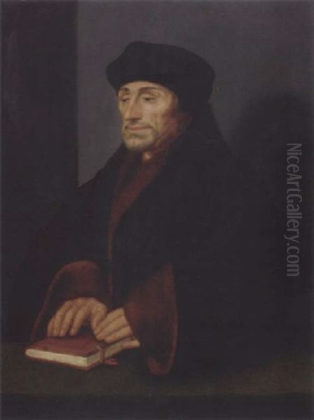 Portrait Of Erasmus, His Hands Resting On A Book Table Oil Painting by Hans Holbein the Younger