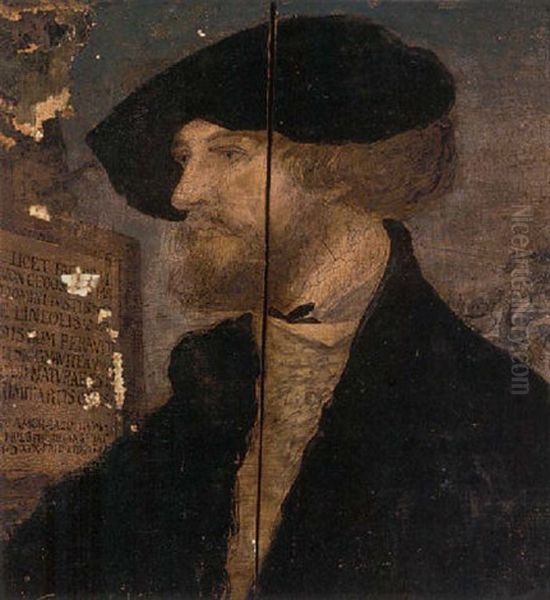 Portrait Of Bonifacius Amerbach In A Black Costume And Hat, Beside A Marble Plaque Oil Painting by Hans Holbein the Younger