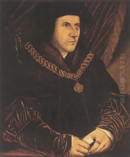 Portrait Of Sir Thomas More Wearing Fur-edged Robes, Holding A Scroll Oil Painting by Hans Holbein the Younger