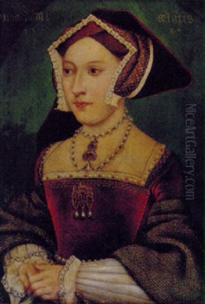 Portrait Of A Lady In A Burgandy Jewel And Gold-embroidered Dress With White Sleeves (jane Seymour?) Oil Painting by Hans Holbein the Younger