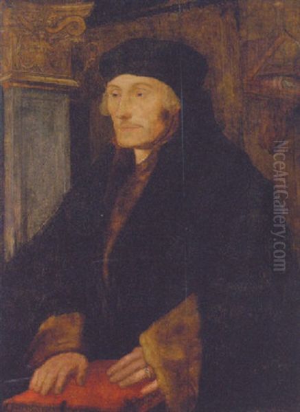 Portrait Of Erasmus In A Fur Trimmed Coat, His Hands Resting On A Book Oil Painting by Hans Holbein the Younger