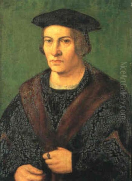 Mand I Pelsbraemmet Frakke Oil Painting by Hans Holbein the Younger