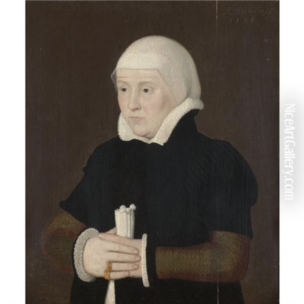 Portrait Of A Lady Wearing A Black Coat With A White Collar And Cuffs Oil Painting by Ambrosius Holbein