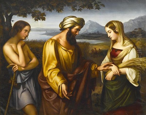 Ruth And Boaz Oil Painting by Eduard (Carl Friedrich E.) Holbein