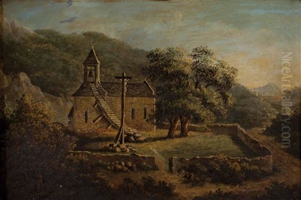 Kapelle Mit Freistehendem Kreuz In Landschaft Oil Painting by Therese Holbein