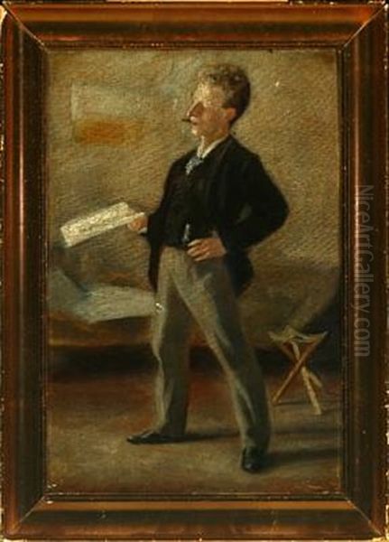 Portrait Of The Artist's Good Friend Emil Marquard, Archivist At Rigsarkivet Oil Painting by Johannes Holbek