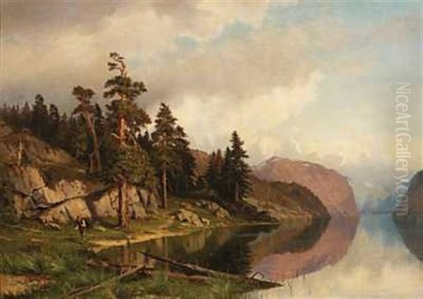 Vandring Langs Vannkanten Oil Painting by Jacob Julius Holck