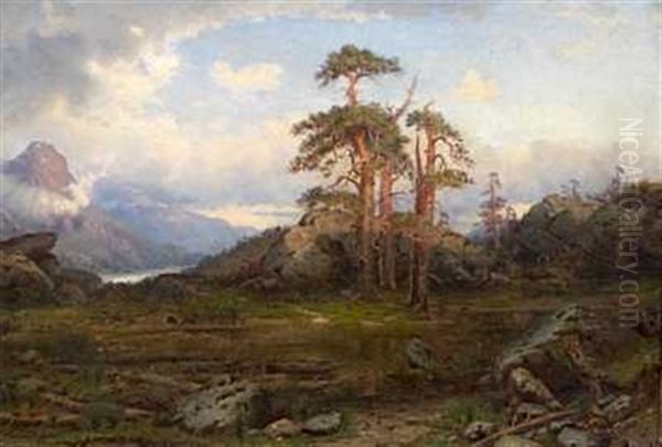 Motiv Ved Holvigseteren, Nordfjord Oil Painting by Jacob Julius Holck