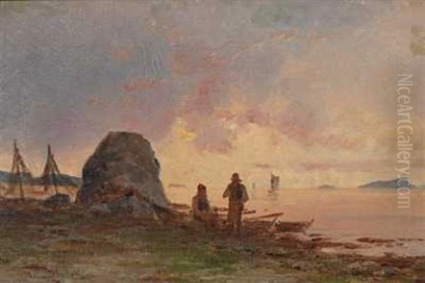 Fiskere Ved Kysten Oil Painting by Jacob Julius Holck