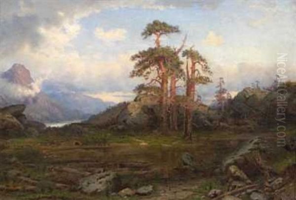 Motiv Ved Holvigseteren, Nordfjord Oil Painting by Jacob Julius Holck