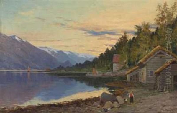 Fjordparti Fra Hardanger Oil Painting by Jacob Julius Holck