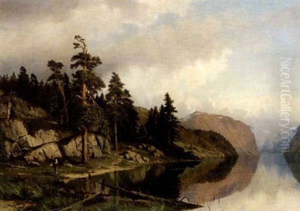 Vandring Langs Vannkanten Oil Painting by Jacob Julius Holck