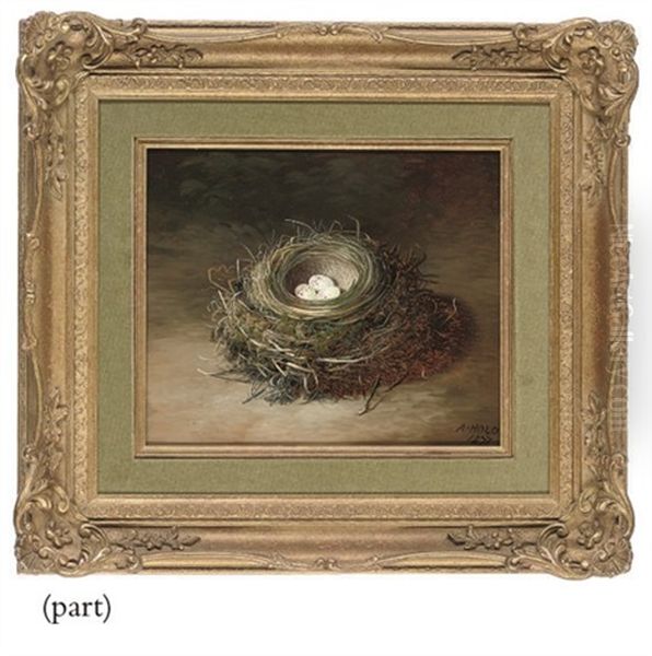 A Bird's Nest With Green Eggs On A Bank (+ A Bird's Nest With White Speckled Eggs On A Bank; 2 Works) Oil Painting by Abel Hold