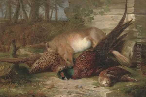 Still Life Of Dead Game In A Landscape Oil Painting by Abel Hold