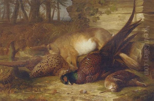 Still Life Of Dead Game In A Landscape Oil Painting by Abel Hold