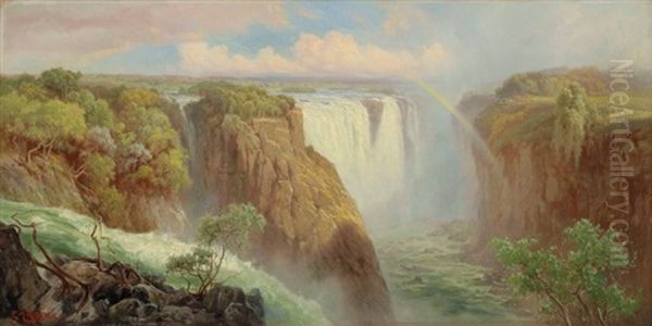 The Devil's Cataract And Victoria Falls, From The West Bank Of The Zambezi River Oil Painting by Edward Henry Holder