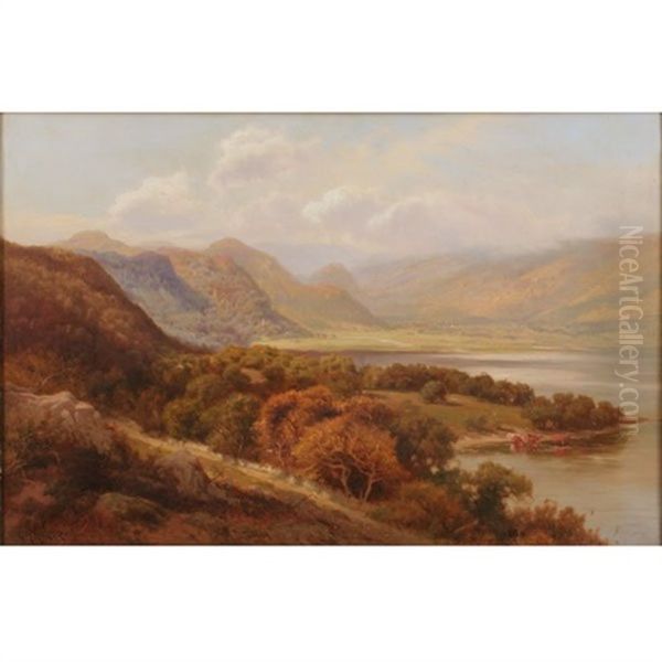 Extensive Mountain Landscape With Cattle Oil Painting by Edward Henry Holder